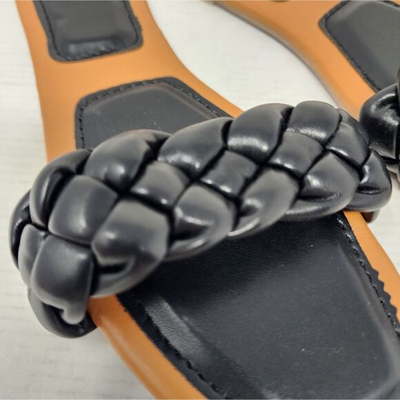 Black Women's Slides Flat Sandals Braided Open Toe Mules Slipon Size 39/8 US New - Picture 2 of 8